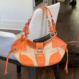 Prada Orange and Tan Woven Shoulder Bag